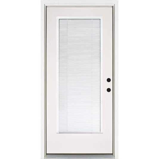 Doors 36 In. X 80 In. Smooth White Left-Hand Inswing Full-Lite Blinds Glass Finished Fiberglass Prehung Front Door