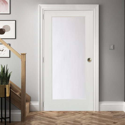 Doors 24 In. X 80 In. 1-Lite Satin Etch Primed Left-Hand Solid Core Mdf Single Prehung Interior Door, Primed White