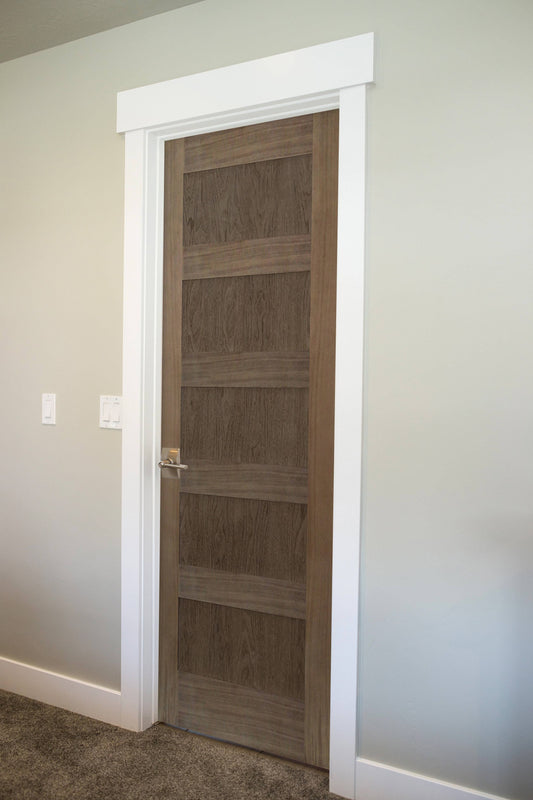 Doors 28 In. X 80 In. Shaker Walnut 5 Panel Solid Core Wood Interior Door Slab, Unfinished