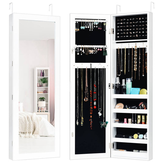Door Mounted Mirrored Jewelry Cabinet Storage Organizer White